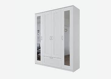 Шкаф Сканд 4 двери с двумя зеркалами и ящиком белый