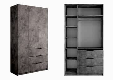 Шкаф трехдверный Loker Бетон с ящиками